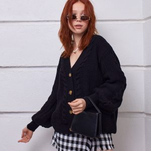 Kadın Saç Örgülü Oversize Hırka