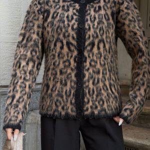 Leopar Desenli Triko Hırka