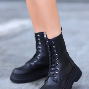 Roxan Siyah Cilt Bağcıklı Bot