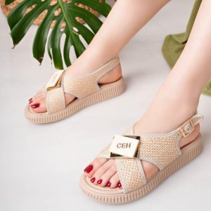 Cate Bej Hasır Cilt Sandalet