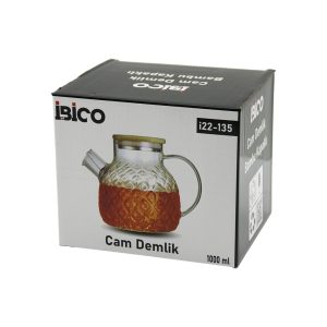 1000ML ABARTMA DESEN CAM DEMLİK BAMBU DIŞ YÜZEY - METAL İÇ YÜZEY - SİLİKON CONTALI KAPAK (5296)