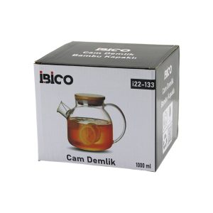 1000ML SADE DÜZ CAM DEMLİK BAMBU DIŞ YÜZEY - METAL İÇ YÜZEY - SİLİKON CONTALI KAPAK (5296)