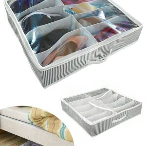Ayakkabı Saklama Çantası 10 Bölmeli Shoes Under Ayakkabı Hurcu - Siyah Beyaz (5296)