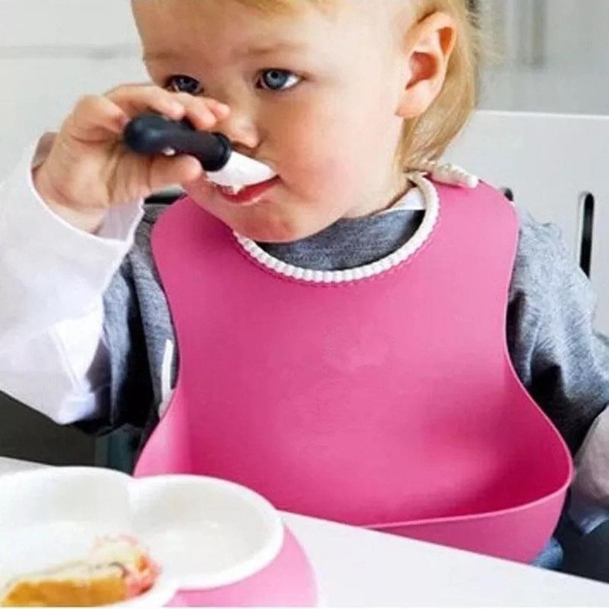 Çocuk Bebek Mama Önlüğü Dökülme Engelleyici Bükülebilir Pembe (5296)