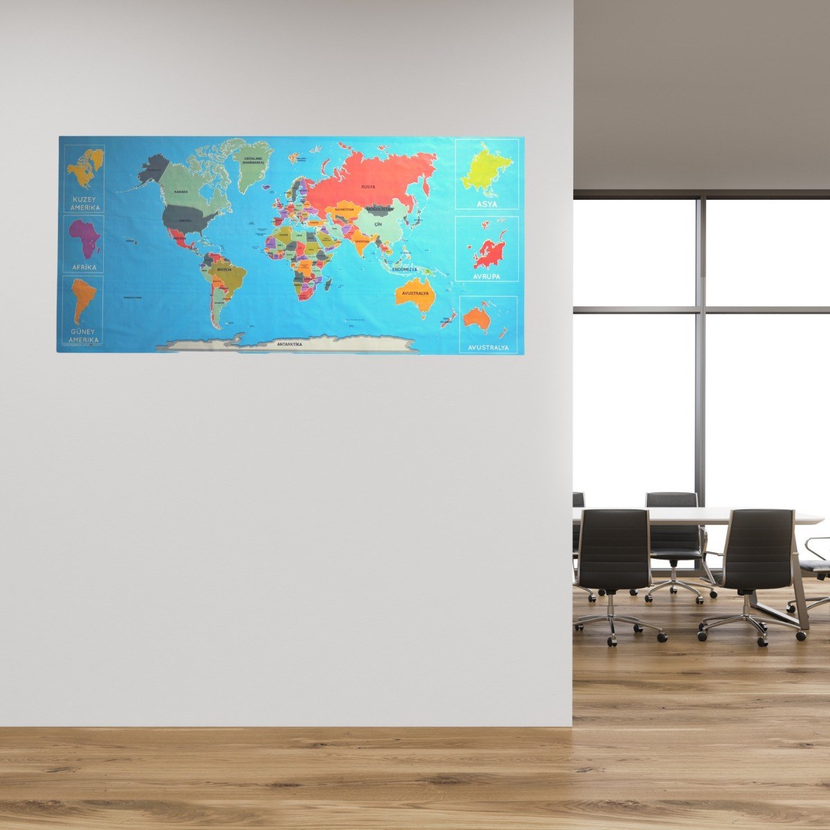 Renkli Atlas Dünya Haritası Manyetik Yapıştırıcı Gerektirmeyen Duvar Stickerı 118 CM * 56 CM (5296)