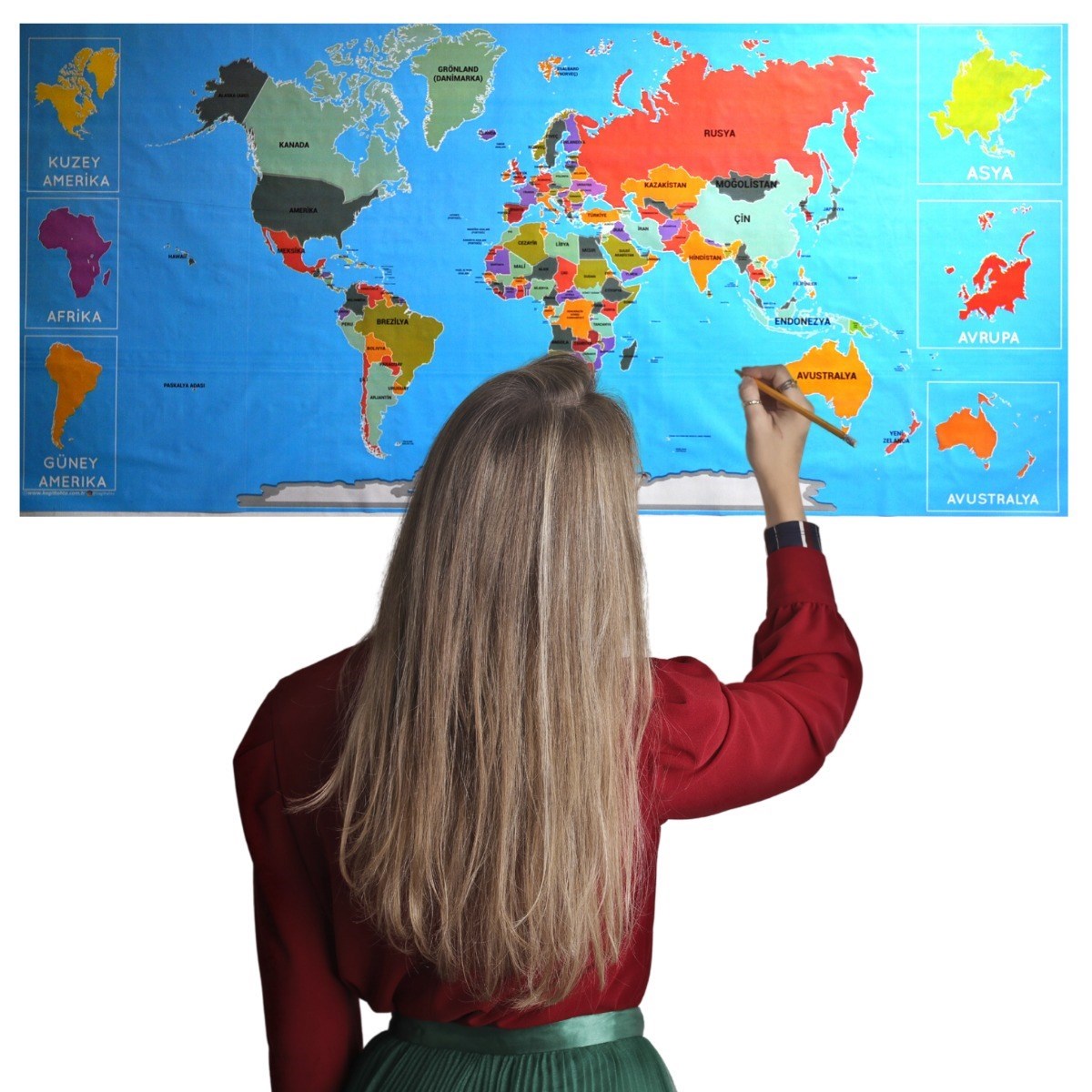 Renkli Atlas Dünya Haritası Manyetik Yapıştırıcı Gerektirmeyen Duvar Stickerı 118 CM * 56 CM (5296) - Görsel 2