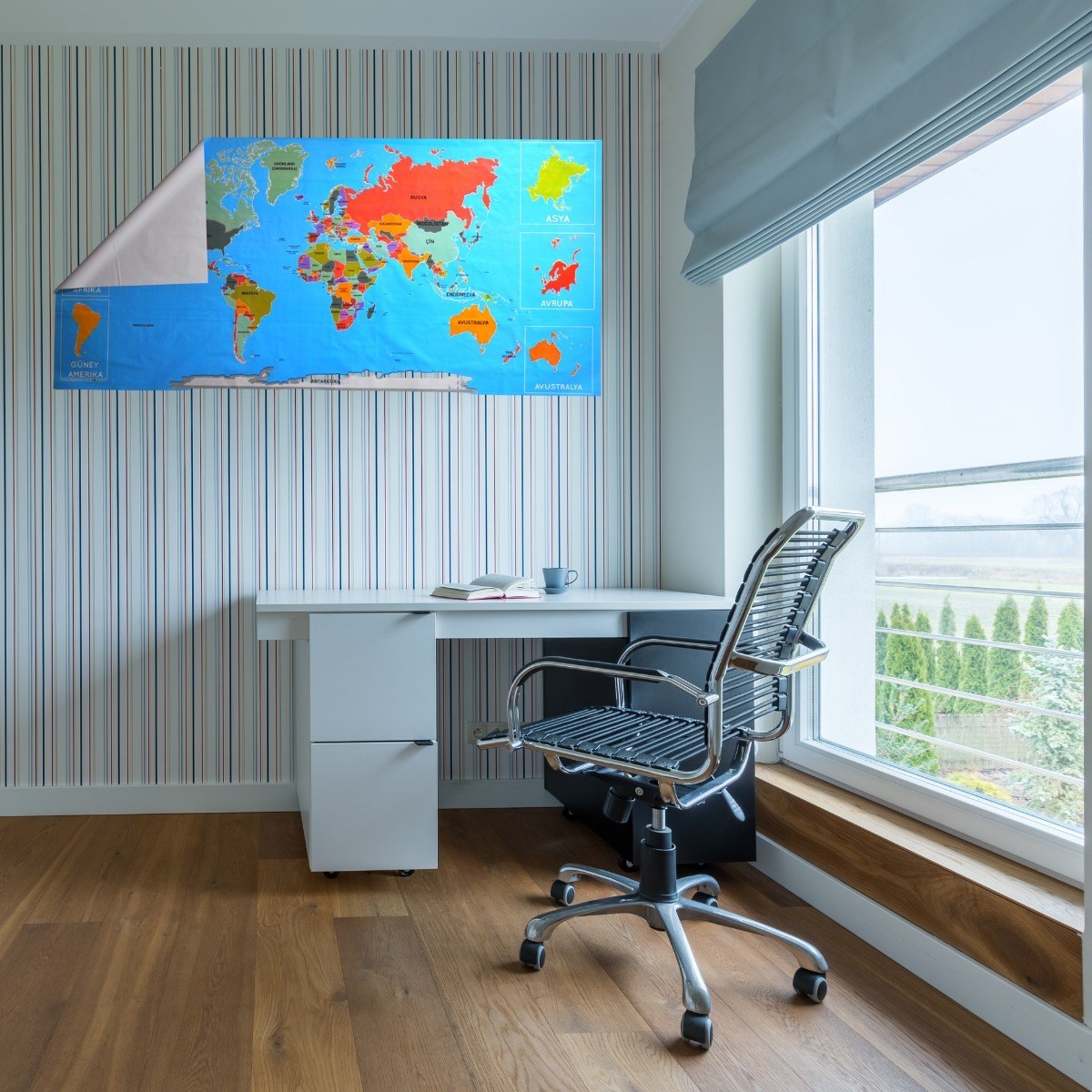 Renkli Atlas Dünya Haritası Manyetik Yapıştırıcı Gerektirmeyen Duvar Stickerı 118 CM * 56 CM (5296) - Görsel 5