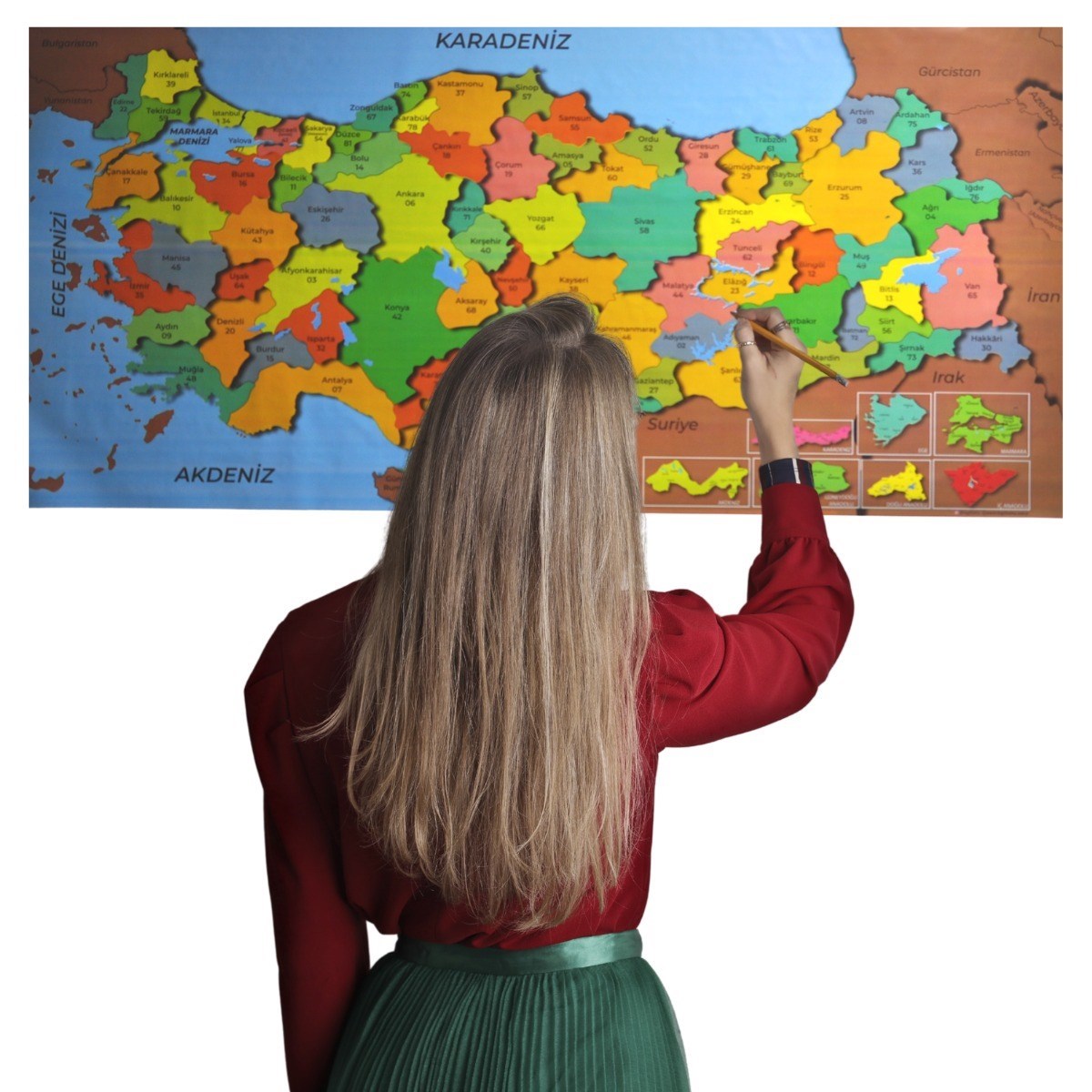 Renkli Türkiye Haritası Manyetik Yapıştırıcı Gerektirmeyen Duvar Stickerı 118 CM * 56 CM (5296) - Görsel 2