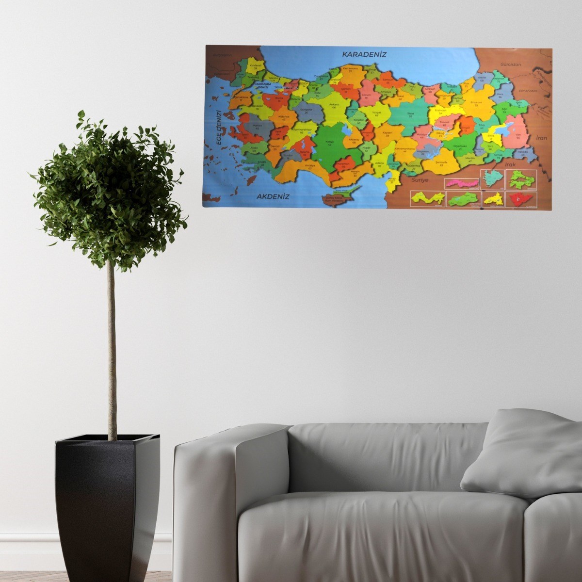 Renkli Türkiye Haritası Manyetik Yapıştırıcı Gerektirmeyen Duvar Stickerı 118 CM * 56 CM (5296) - Görsel 5