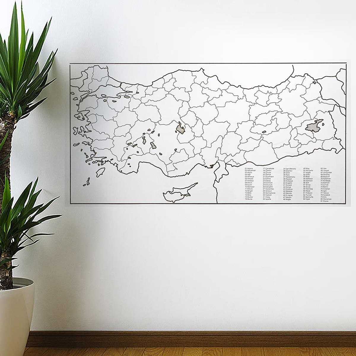 Yazılabilir Türkiye Haritası Manyetik Duvar Stickerı 110 x 56 cm (5296)