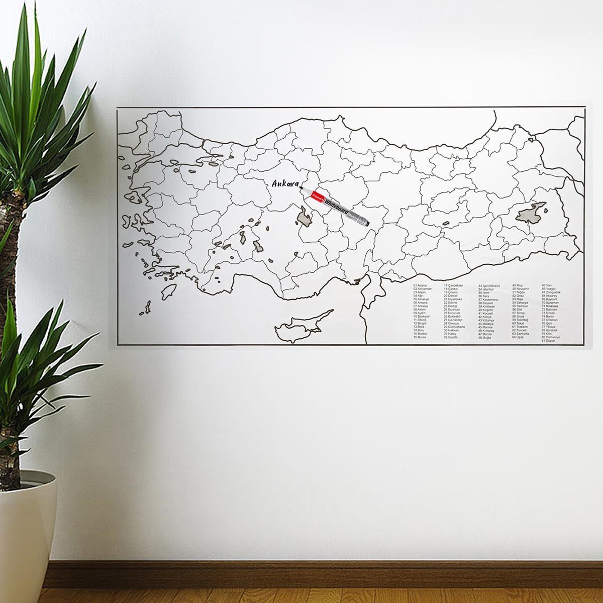 Yazılabilir Türkiye Haritası Manyetik Duvar Stickerı 110 x 56 cm (5296) - Görsel 2