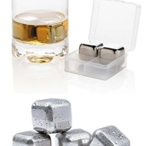 4'lü Çelik Metal Kaplama Viski Taşı Soğutma Buz Küpü