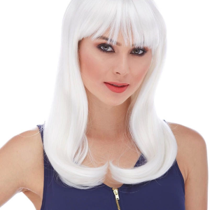 Beyaz Renk Uzun Düz Parti Peruğu