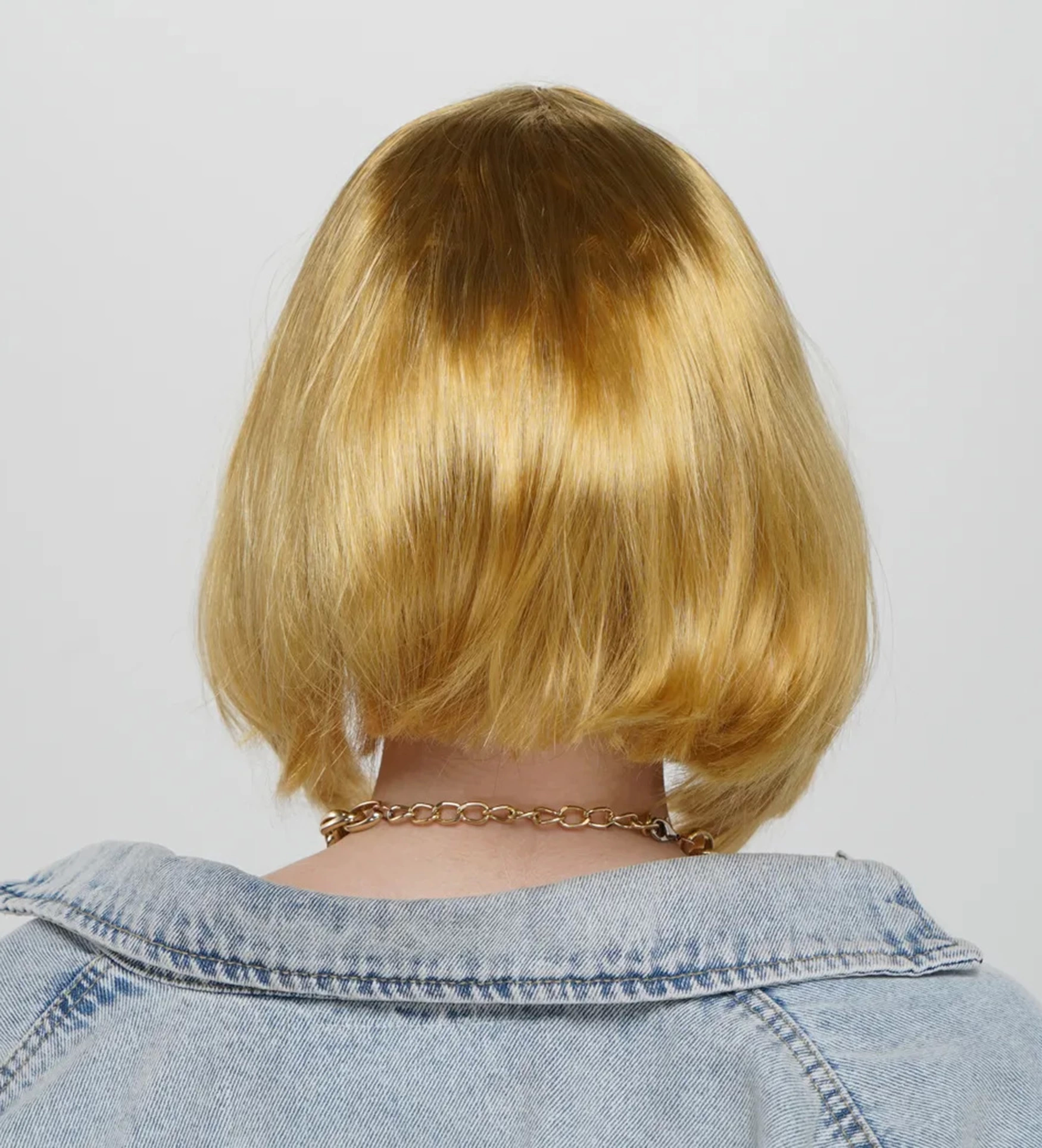 Altın Renk Düz Kesim Küt Parti Peruğu Kısa Takma Saç - Görsel 2