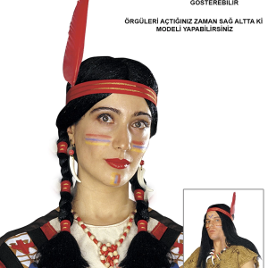 Tüylü Örgülü Hint Peruğu Kızılderili Peruğu