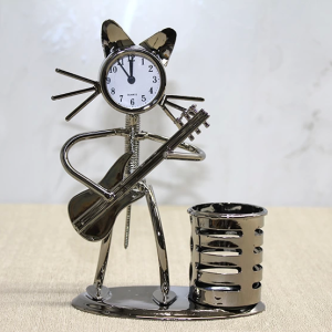 Metal Gitar Çalan Kedi Müzisyen Saat Ve Kalemlik Alk4345