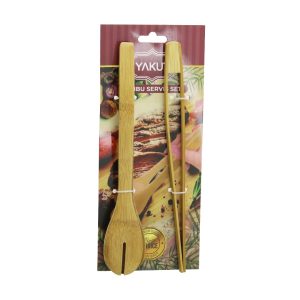 2 PCS AHŞAP BAMBU MAŞA SETİ İNCE IZGARA - KAŞIKLI SERVİS MAŞA (5296)
