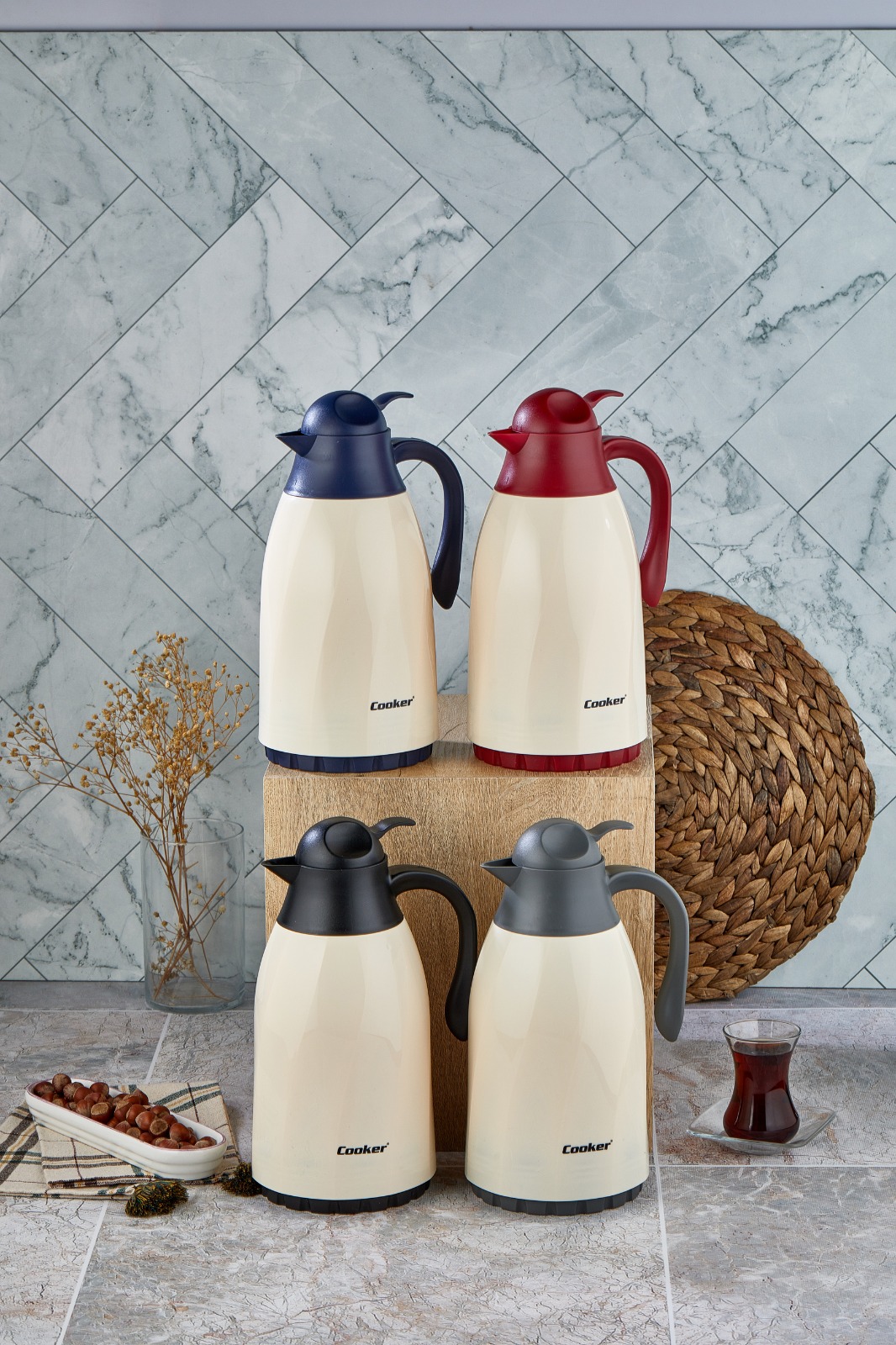 CKR-2075 1.3LT RENKLİ CAM HAZNELİ RETRO PLASTİK TERMOS (5296)