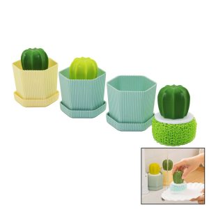 KAKTÜS MODEL SAPLI SERT - RENKLİ PLASTİK TEL BULAŞIK FIRÇASI  RENKLİ PLASTİK TABAKLI HAZNE (5296)