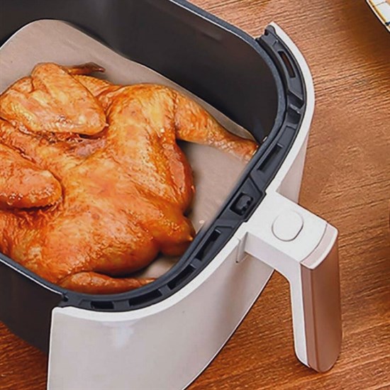 100 Adet Air Fryer Pişirme Kağıdı Tek Kullanımlık Yağ Su Geçirmez Yapışmaz Deliksiz Düz Kare Model (5296) - Görsel 2