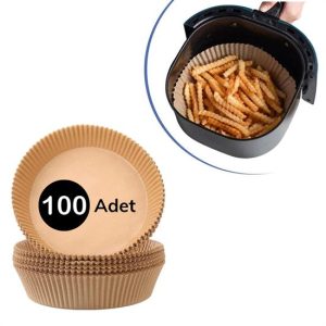 100 Adet Air Fryer Pişirme Kağıdı Tek Kullanımlık Yağlı Kağıdı Yuvarlak Tabak Model (5296)