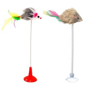 2&apos;li Vantuzlu Fareli Tüylü Hareketli Çanlı ve Esneyen Eğlenceli Peluş Kedi Oyuncağı (5296)