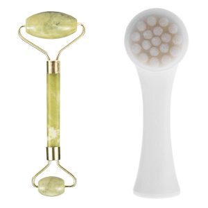 2&apos;li Set Çift Taraflı Cilt Temizleme Fırçası ve Yeşim Taşı Çift Taraflı Cilt Masaj Aleti (5296)