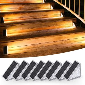 8 Adet Üçgen Güneş Enerjisi ile Şarj Olan Dış Mekan Solar Basamak Köşe Lambası (5296)