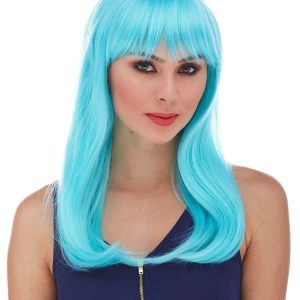 Açık Mavi Renk Uzun Düz Parti Peruğu (5296)