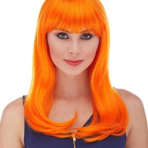 Turuncu Renk Uzun Düz Parti Peruğu (5296)