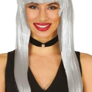 Platin Gri Gümüş Renk Uzun Parti Peruğu Uzun Takma Peruk (5296)