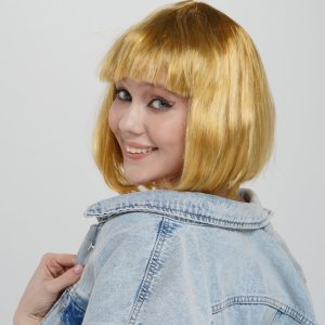 Altın Renk Düz Kesim Küt Parti Peruğu Kısa Takma Saç (5296)