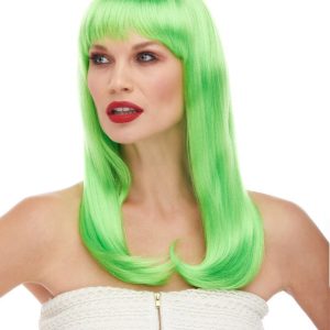 Yeşil Renk Uzun Düz Parti Peruğu (5296)