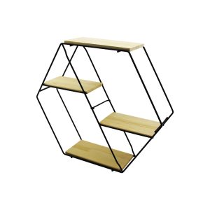 PETEK - 4 KATLI METAL İSKELETLİ - AHŞAP RAFLI  DEKORATİF RAF  60 X 14 X 53 Cm (5296)