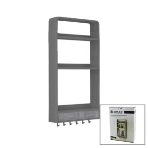 GRİ YAPIŞKANLI DUVAR ORGANİZERİ PLASTİK 3 RAF=14CM-19CM-30CM - 2 ÇEKMECE=40CM - 6 ASKI 19 PARÇA (5296)
