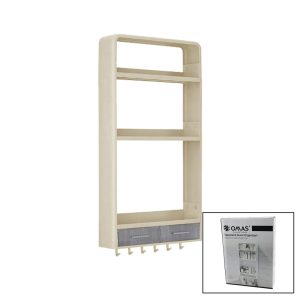 BEJ YAPIŞKANLI DUVAR ORGANİZERİ PLASTİK 3 RAF=14CM-19CM-30CM - 2 ÇEKMECE=40CM - 6 ASKI 19 PCARÇA (5296)