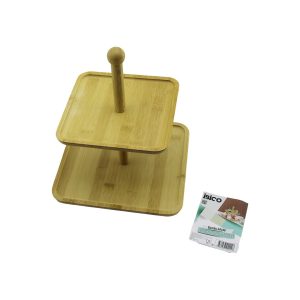 KARE 2 KATLI AHŞAP - BAMBU SERVİS SUNUM TAHTASI 20X20CM -- 25X25CM (5296)