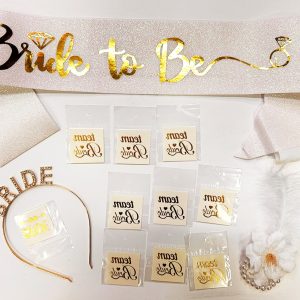 Altın Renk Bride Partisi Taç Kuşak Dövme Bileklik Seti Full 13 Parça (5296)