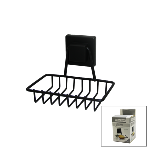 SİYAH - METAL KATI SABUNLUK KARE GÜÇLÜ YAPIŞKANLI 11X12.5X11CM (5296)