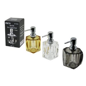 TOMBUL KARE - 4-KALPLİ GÖVDE  ŞEFFAF - RENKLİ   AKRİLİK - MİKA KRİSTAL  SIVI SABUNLUK  220ML (5296)