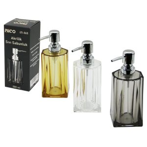UZUN KARE TABAN - YVRLK AĞIZ - 4+4=8GEN GÖVDE ŞEFFAF - RENKLİ AKRİLİK - MİKA KRİSTAL SIVI SABUNLUK 280ML (5296)
