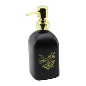 CAM KARE - SİYAH ŞİŞE--SARI KELEBEK-ÇiÇEK DESEN SIVI SABUNLUK 400ML GOLD PLASTİK POMPA (5296)