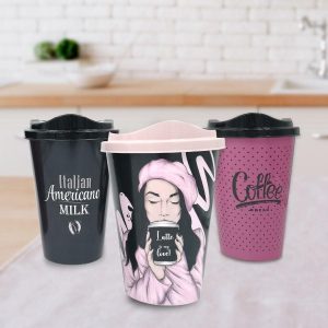 3 Adet Kahve Bardağı Seti Dekoratif Plastik Kahve Muhafaza Bardağı (5296)