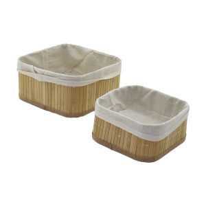 2Lİ KARE BAMBU KENAR ORGANİZER SEPET AHŞAP ALTLIK - BEZLİ 21X21X10CM - 17X17X8CM (5296)