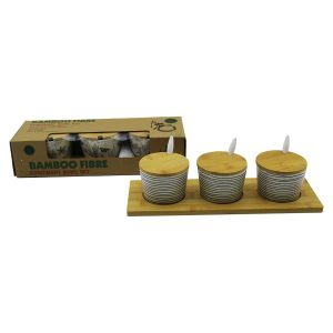 3 PCS BAMBU KAPAK - ALTLIK FİBER - MELAMİN BAHARATLIK TAKIM (5296)