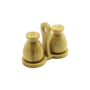 2 PCS - ŞİŞE MODELİ AHŞAP BAMBU TUZLUK - BAHARATLIK TUTACAKLI AHŞAP STAND (5296)