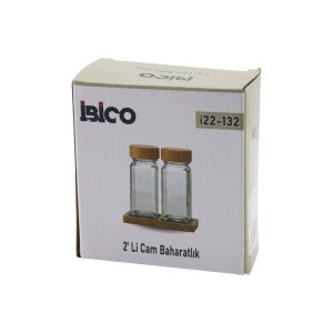 2PCS BAMBU KAPAKLI CAM TUZLUK - BİBERLİK - BAHARATLIK 120ML (5296)