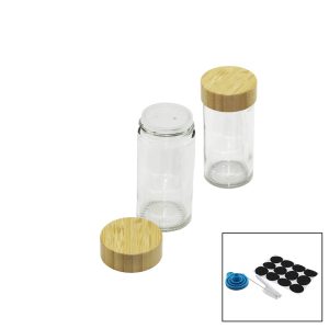 12 PCS TAKIM YUVARLAK CAM BAHARATLIK - TUZLUK BAMBU KAPAKLI (5296)