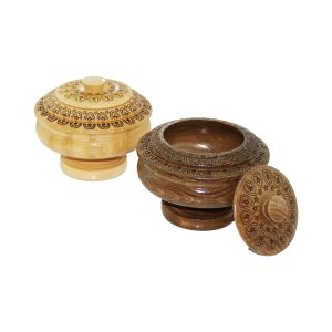 AYAKLI DESENLİ - CNC İŞLEMELİ AHŞAP ŞEKERLİK KAPAKLI FİLELİ AMBALAJ (5296)