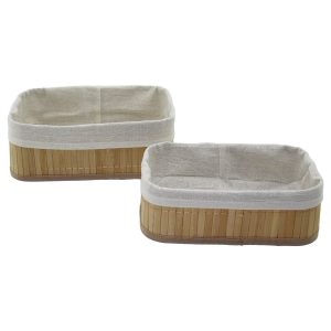 2Lİ DİKDÖRTGEN BAMBU KENAR ORGANİZER SEPET AHŞAP ALTLIK - BEZLİ 19X27X10CM - 15X24X8CM (5296)